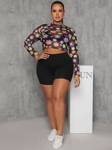 SHEIN Essnce Plus Wideband Waist Biker Shorts - Black - View 5