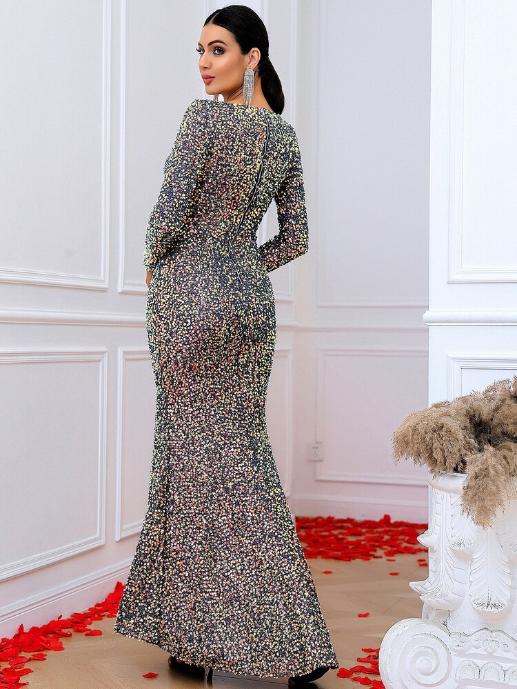 LOVE&LEMONADE Contrast Mesh Sequins Bodycon Dress
