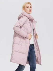 MIEGOFCE Solid Zipper Front Pocket Side Padded Coat - Baby Pink - View 5