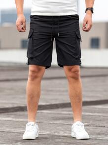 Manfinity Homme Men Drawstring Cargo Shorts Knee Plain Going Out Casual