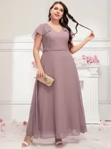 SHEIN Belle Vestido de dama de honor fruncido de gasa - Púrpura polvoriento - Ver 1