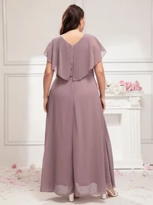 SHEIN Belle Vestido de dama de honor fruncido de gasa - Púrpura polvoriento - Ver 2