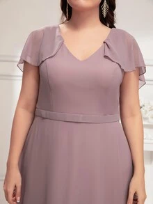 SHEIN Belle Vestido de dama de honor fruncido de gasa - Púrpura polvoriento - Ver 6