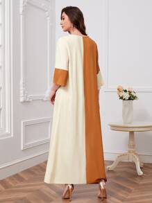 Al Najma Váy Kaftan Ả Rập giản dị in hoa cổ khoét màu - Nhiều màu - Xem 2