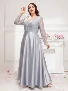 SHEIN Belle Plus Sequin Detail Zip Back Satin Formal Bridesmaid Dress - Silver - View 3