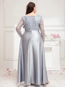 SHEIN Belle Plus Sequin Detail Zip Back Satin Formal Bridesmaid Dress - Silver - View 2