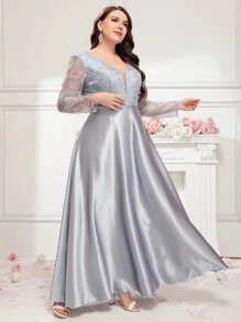 SHEIN Belle Plus Sequin Detail Zip Back Satin Formal Bridesmaid Dress - Silver - View 4