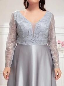 SHEIN Belle Plus Sequin Detail Zip Back Satin Formal Bridesmaid Dress - Silver - View 5