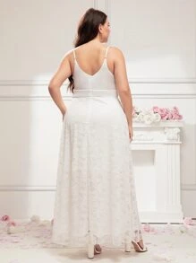 SHEIN Belle Plus Solid Lace Wedding Dress - White - View 2