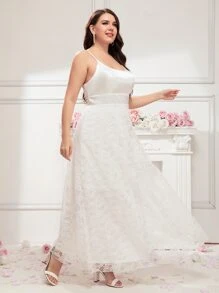 SHEIN Belle Plus Solid Lace Wedding Dress - White - View 5