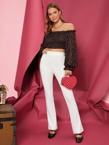 SHEIN High Waist Flare Leg Trousers - White - View 3
