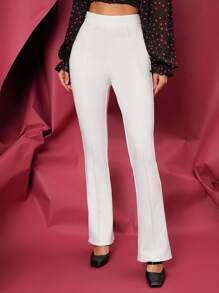SHEIN High Waist Flare Leg Trousers - White - View 5