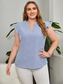 EMERY ROSE Áo sơ mi Plus Size Xù Sọc Dễ thương - Xanh và trắng - Xem 5