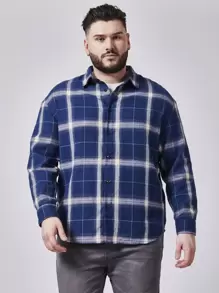 EASEVO Áo sơ mi trễ vai in họa tiết kẻ sọc cho nam - Màu xanh lam - Xem 1