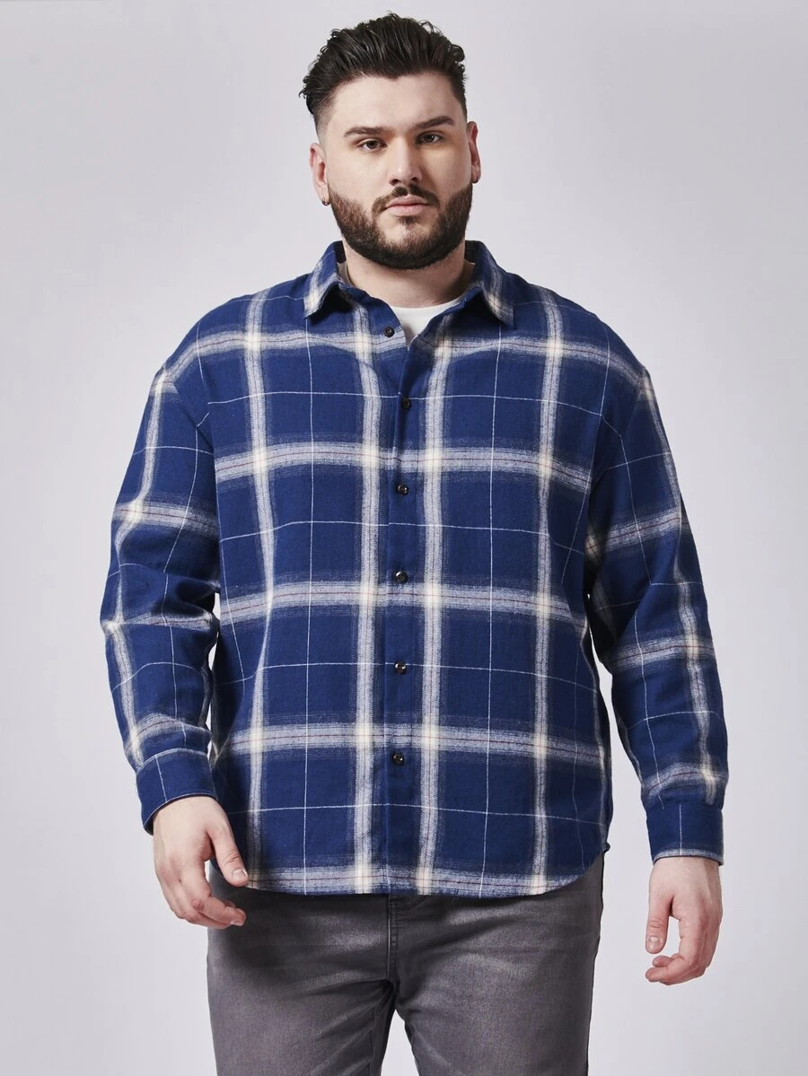 EASEVO Áo sơ mi trễ vai in họa tiết kẻ sọc cho nam - Màu xanh lam - Xem 1