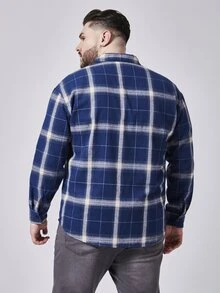 EASEVO Áo sơ mi trễ vai in họa tiết kẻ sọc cho nam - Màu xanh lam - Xem 2