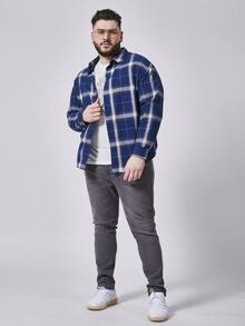 EASEVO Áo sơ mi trễ vai in họa tiết kẻ sọc cho nam - Màu xanh lam - Xem 5