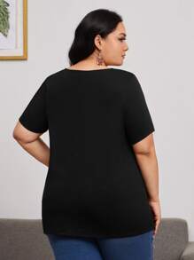 EMERY ROSE Áo thun lưới tương phản họa tiết trái tim viền bất đối xứng, mùa hè - màu đen - Xem 2