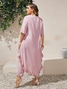 SHEIN Plus Solid Ruffle Hem High Low Top & Pants