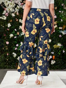 Mulvari Plus Allover Floral Print Ruffle Hem Pants - Multicolor - View 2