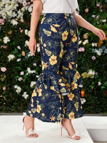 Mulvari Plus Allover Floral Print Ruffle Hem Pants - Multicolor - View 4