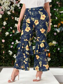 Mulvari Plus Allover Floral Print Ruffle Hem Pants - Multicolor - View 5