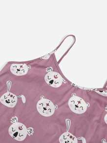 Plus Cartoon Graphic Sleep Cami Top & Shorts - Mauve Purple - View 4