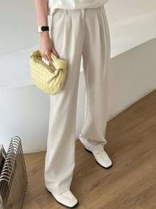 DAZY 褶皺素色定制西褲 - 米色 - 查看 1