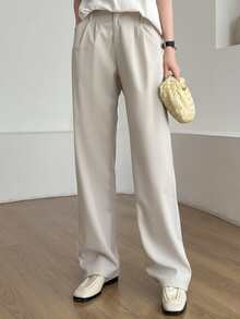DAZY 褶皺素色定制西褲 - 米色 - 查看 2