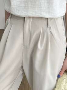 DAZY 褶皺素色定制西褲 - 米色 - 查看 5