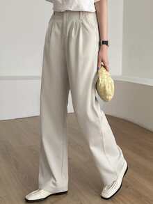 DAZY 褶皺素色定制西褲 - 米色 - 查看 6