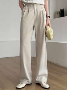 DAZY 褶皺素色定制西褲 - 米色 - 查看 7