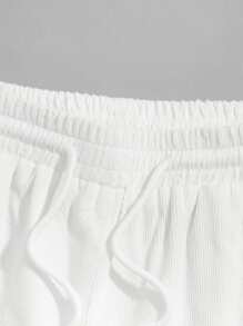 ROMWE MEN Quần Short Nam Dây kéo Nghề thêu Thắt nơ trước Hoa Lá thư Giải trí - trắng - Xem 3
