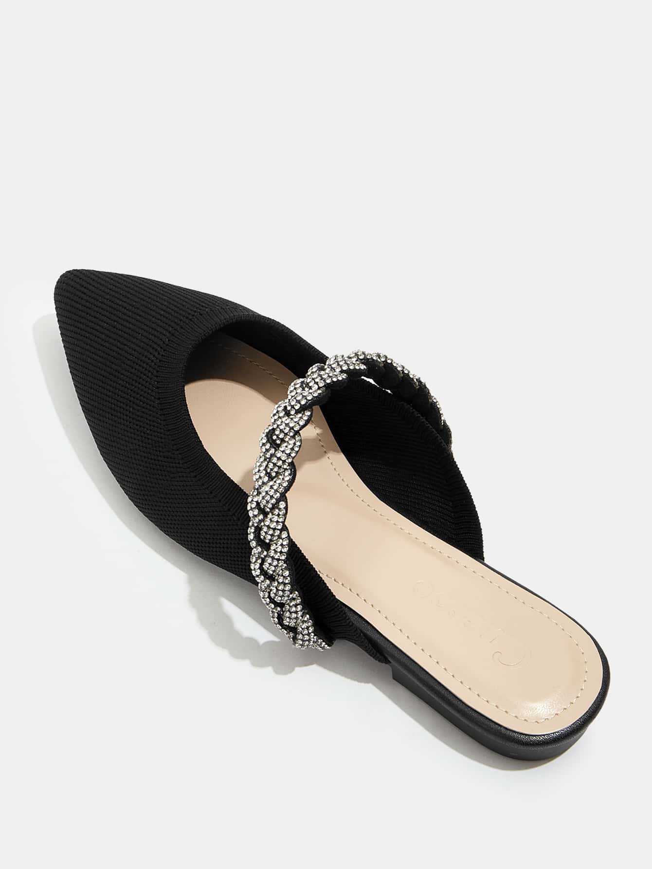 CUCCOO CHICEST Woman Shoes Rhinestone Decor Point Toe Mules For Spring And Summer Vacation Shoes Summer Elegant Flats Back To School Shoes College Student Shoes Halloween Spring Shoes Spring Break Easter