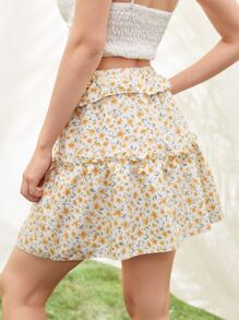 ROMWE Floral Print Frill Skirt - Multicolor - View 2