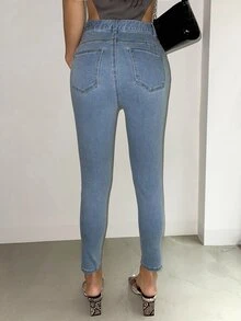 DAZY Button Front Pocket Jeans - Light Wash - View 2