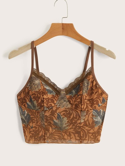 Lace Insert Leaf Print Cami