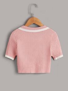 SHEIN 女孩條紋羅紋針織上衣 - 淺粉色 - 查看 2