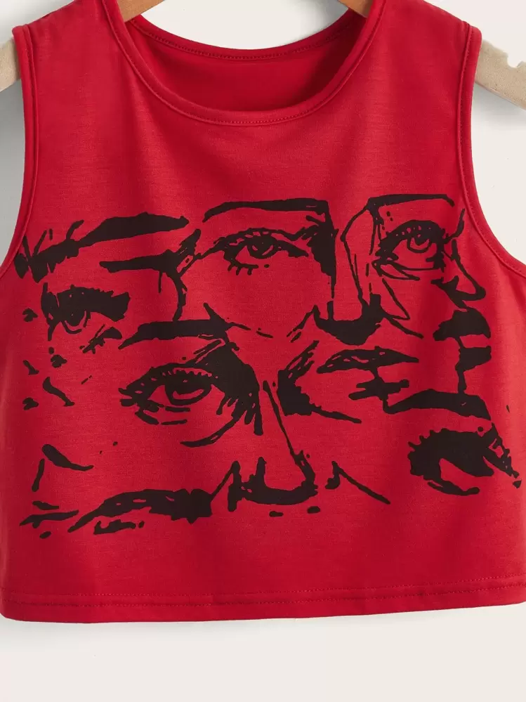 ROMWE Grunge Punk Top tank con estampado de figura - Rojo - Añade 4