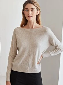 MOTF PREMIUM CASHMERE FINE KNIT BOAT NECK JUMPER - Apricot - View 4