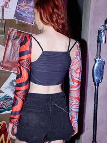 ROMWE Car Print Bikini Top With Sleeves, For Summer Beach Vacation - Multicolor - View 2