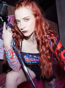 ROMWE Car Print Bikini Top With Sleeves, For Summer Beach Vacation - Multicolor - View 3