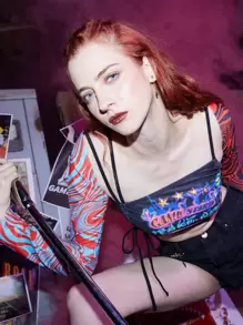 ROMWE Car Print Bikini Top With Sleeves, For Summer Beach Vacation - Multicolor - View 7