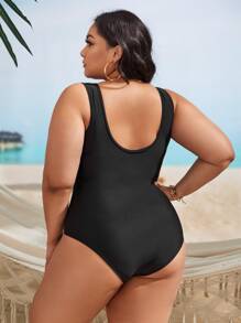 Plus Cut Out Front One Piece Swimsuit - Black - View 2