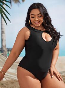 Plus Cut Out Front One Piece Swimsuit - Black - View 4