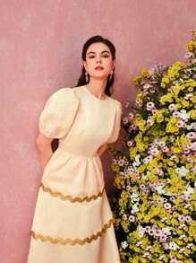 Modelyn Vestido de color combinado de manga farol bajo a capas - Amarillo - Ver 6