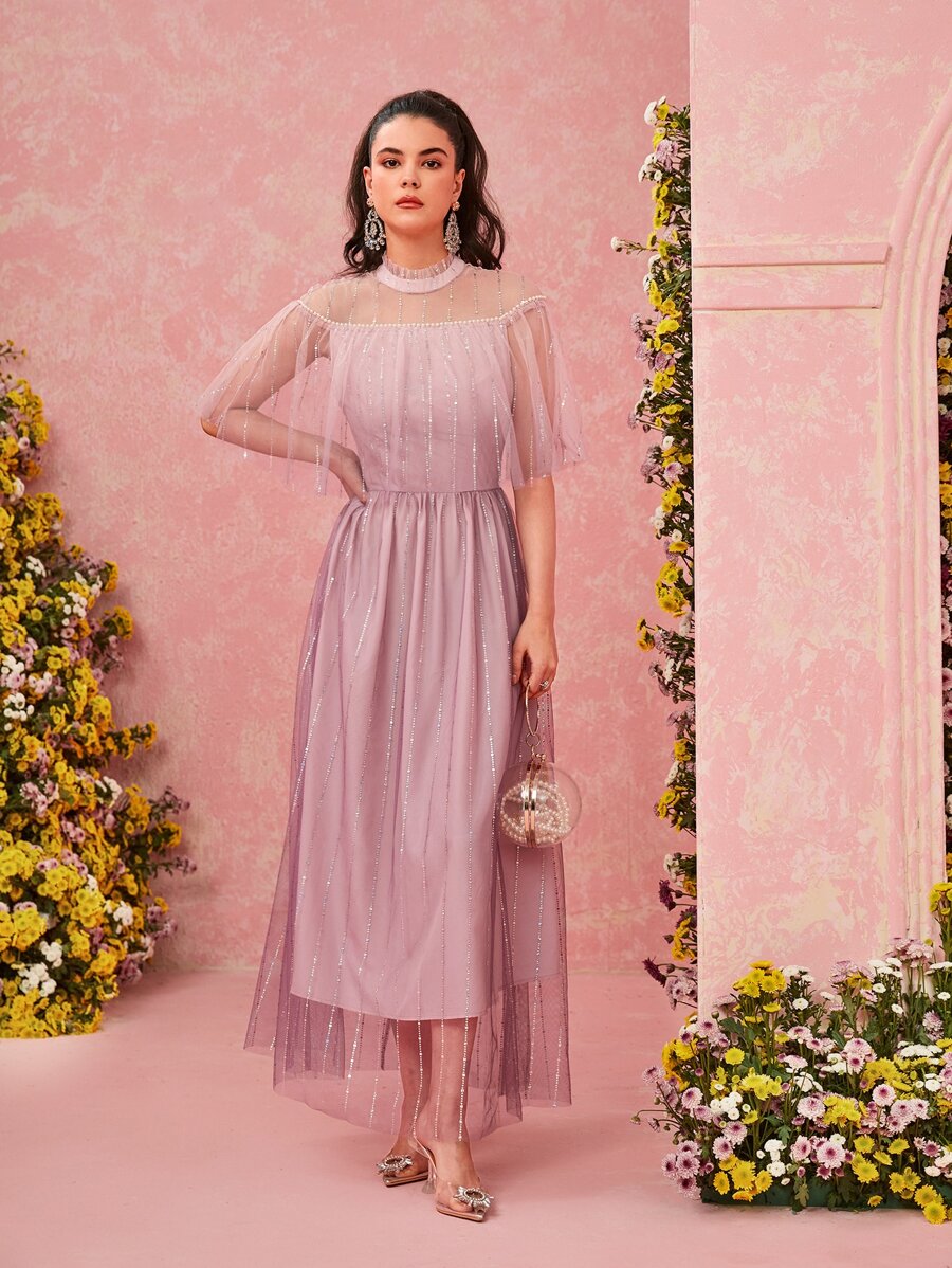 Mulvari 梨細節網紗連衣裙 - 藕粉色 - 查看 1