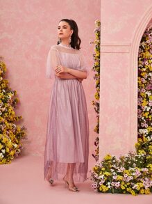 Mulvari 梨細節網紗連衣裙 - 藕粉色 - 查看 5