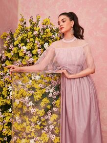 Mulvari 梨細節網紗連衣裙 - 藕粉色 - 查看 6