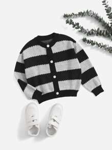 SHEIN Cậu bé mới biết đi Cardigans Nút phía trước Sọc Giải trí - Nhiều màu - Xem 1